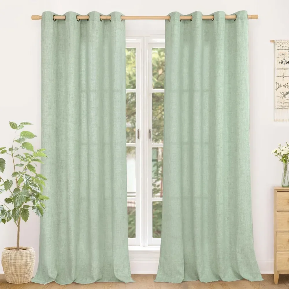 Set of 2 Curtain Panels, 52 x 84 Inches, Linen Blend Curtains (Sage Green)